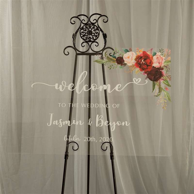 Burgundy Floral Acrylic Wedding Welcome Sign thumbnail 4