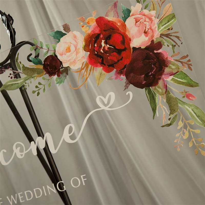 Burgundy Floral Acrylic Wedding Welcome Sign thumbnail 5