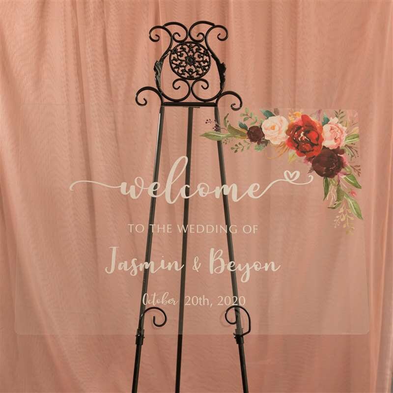 Burgundy Floral Acrylic Wedding Welcome Sign thumbnail 6