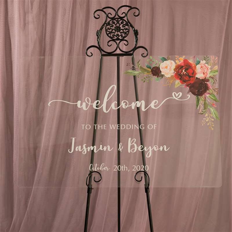 Burgundy Floral Acrylic Wedding Welcome Sign thumbnail 7
