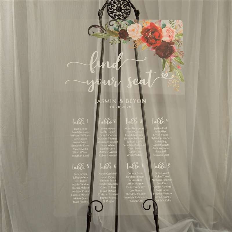 Burgundy Floral Acrylic Wedding Seating Plan Sign thumbnail 5