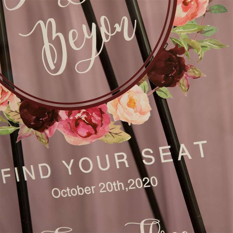 Burgundy Floral Acrylic Wedding Seating Chart, Calligraphy Sign thumbnail 2