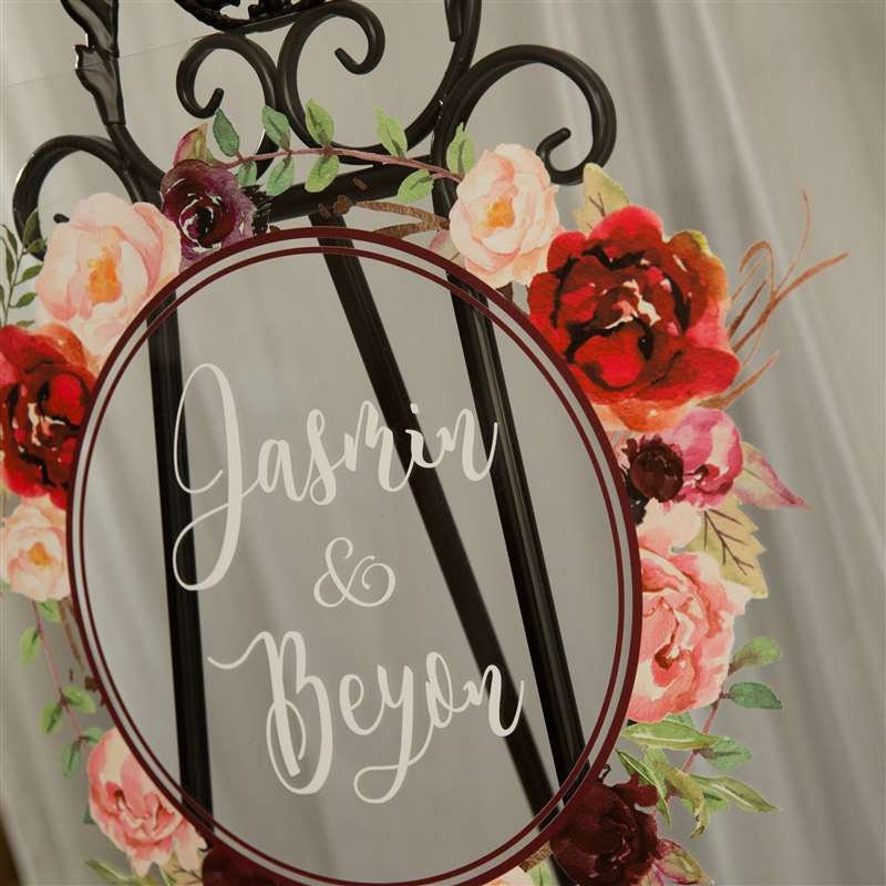 Burgundy Floral Acrylic Wedding Seating Chart, Calligraphy Sign thumbnail 5