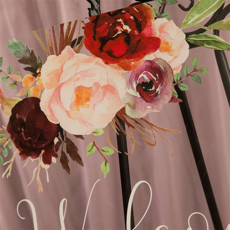 Burgundy & Blush Floral Acrylic Wedding Welcome Sign thumbnail 2