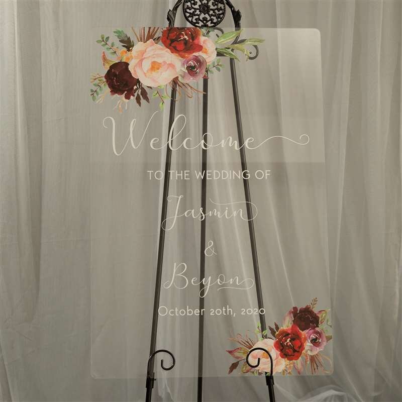 Burgundy & Blush Floral Acrylic Wedding Welcome Sign thumbnail 4