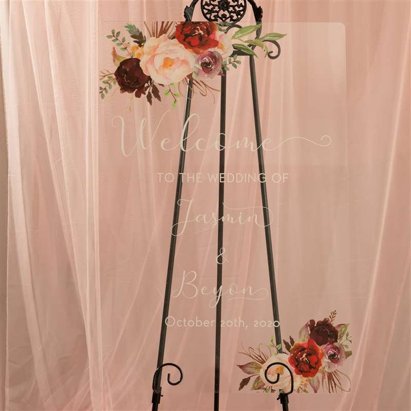 Burgundy & Blush Floral Acrylic Wedding Welcome Sign thumbnail 5