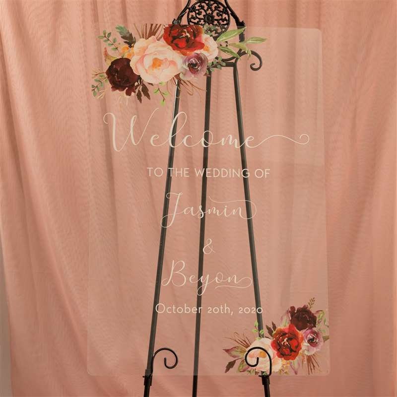 Burgundy & Blush Floral Acrylic Wedding Welcome Sign thumbnail 6