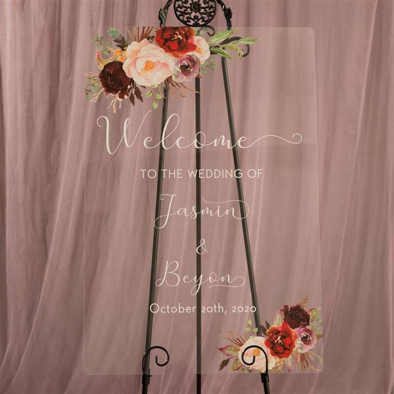 Burgundy & Blush Floral Acrylic Wedding Welcome Sign thumbnail 7