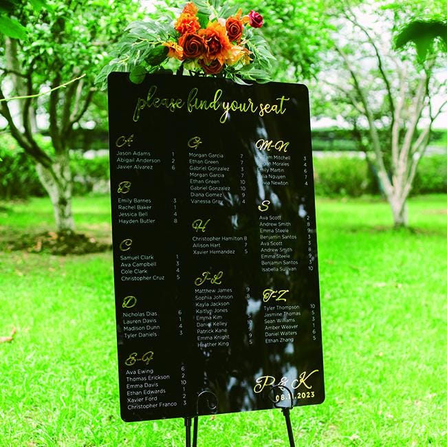 Black Modern Acrylic Wedding Table Plan with Gold Mirror 3D lettering image 1