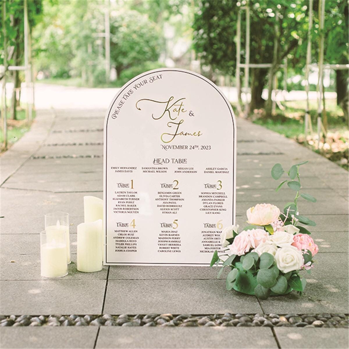 Arch White Acrylic Wedding Table Plan with Gold Mirror Acrylic 3D Lettering image 1