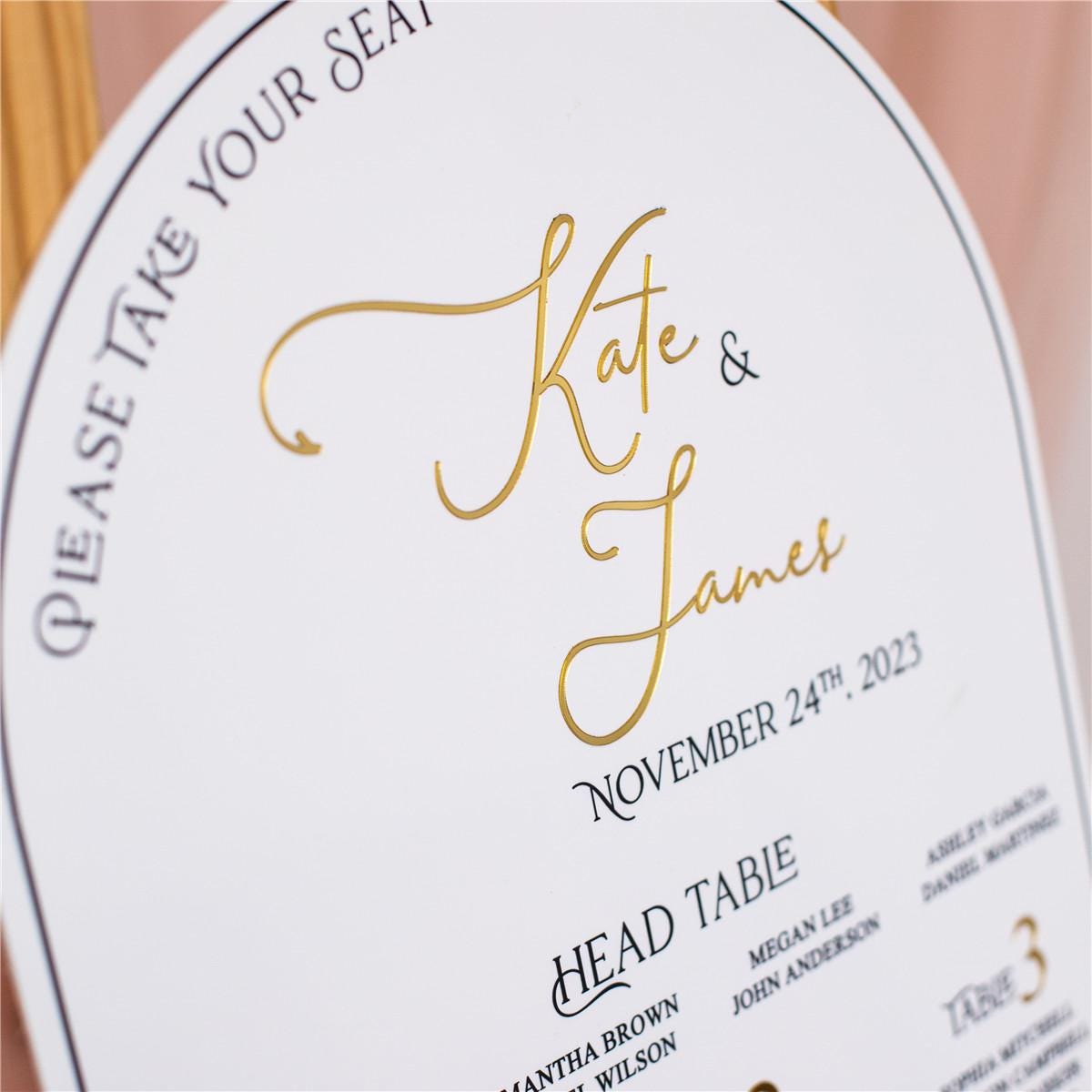 Arch White Acrylic Wedding Table Plan with Gold Mirror Acrylic 3D Lettering thumbnail 2