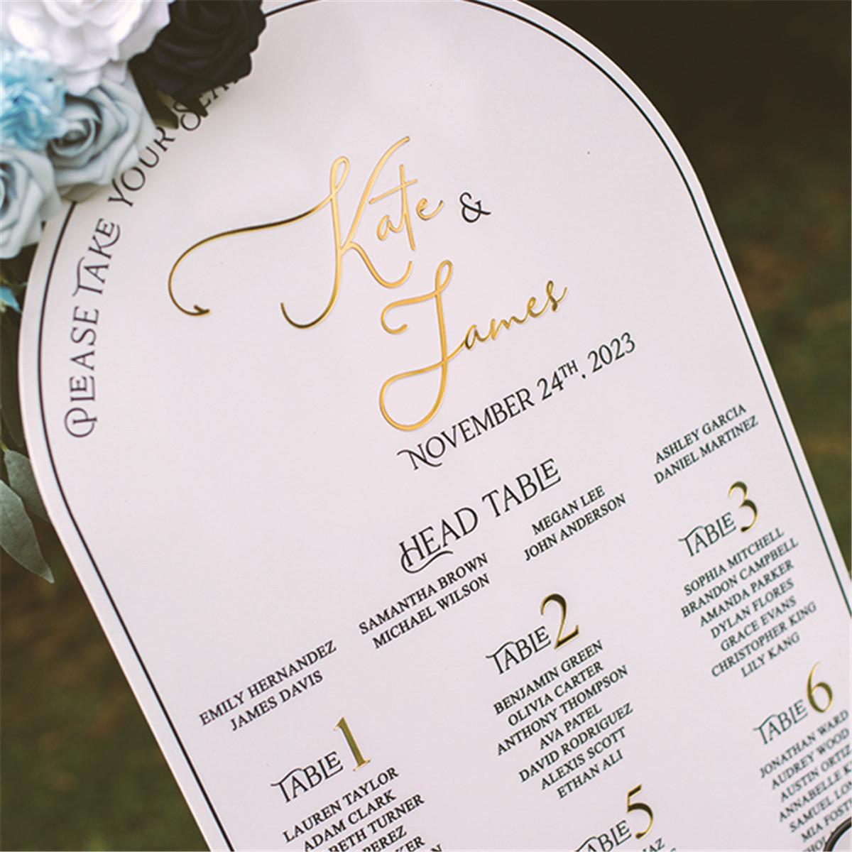Arch White Acrylic Wedding Table Plan with Gold Mirror Acrylic 3D Lettering thumbnail 4