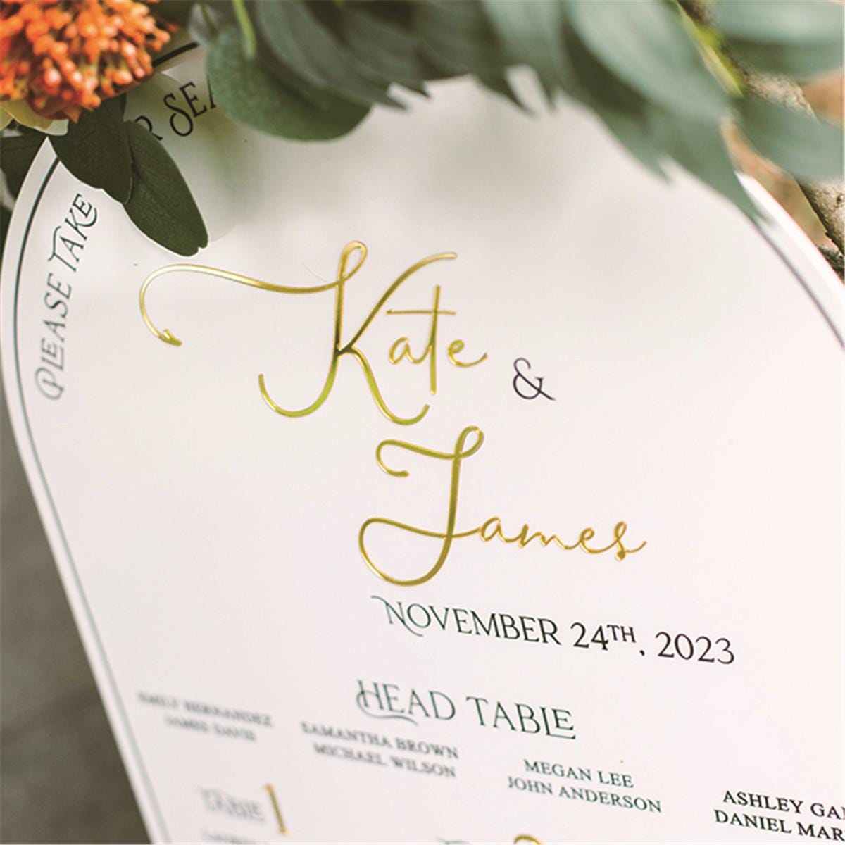 Arch White Acrylic Wedding Table Plan with Gold Mirror Acrylic 3D Lettering thumbnail 5