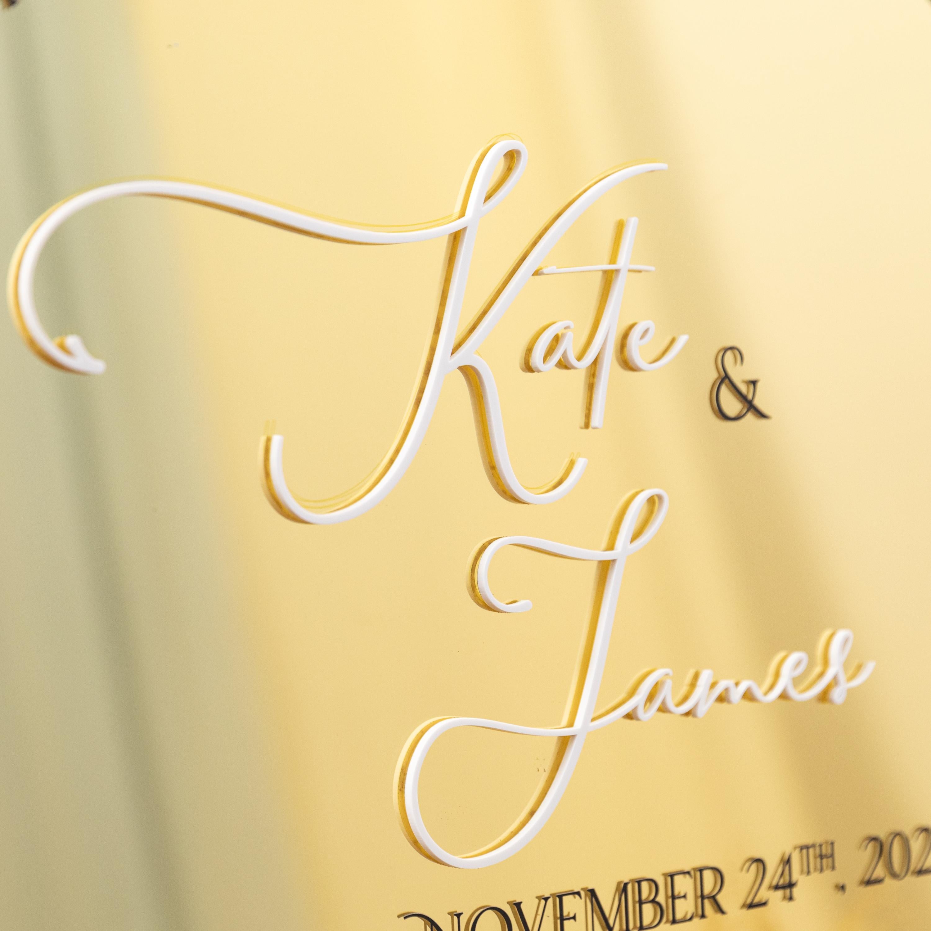 Arch Gold Mirrored Acrylic Wedding Table Plan with White Acrylic 3D Lettering thumbnail 2