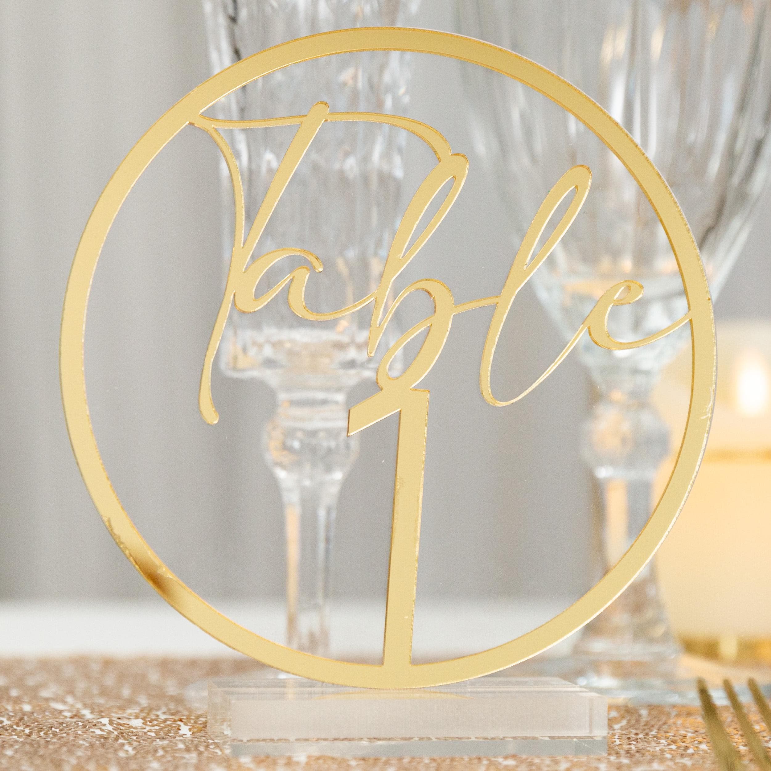 Gold Mirror Acrylic Wedding Table Number, Clear Circle Sign thumbnail 2