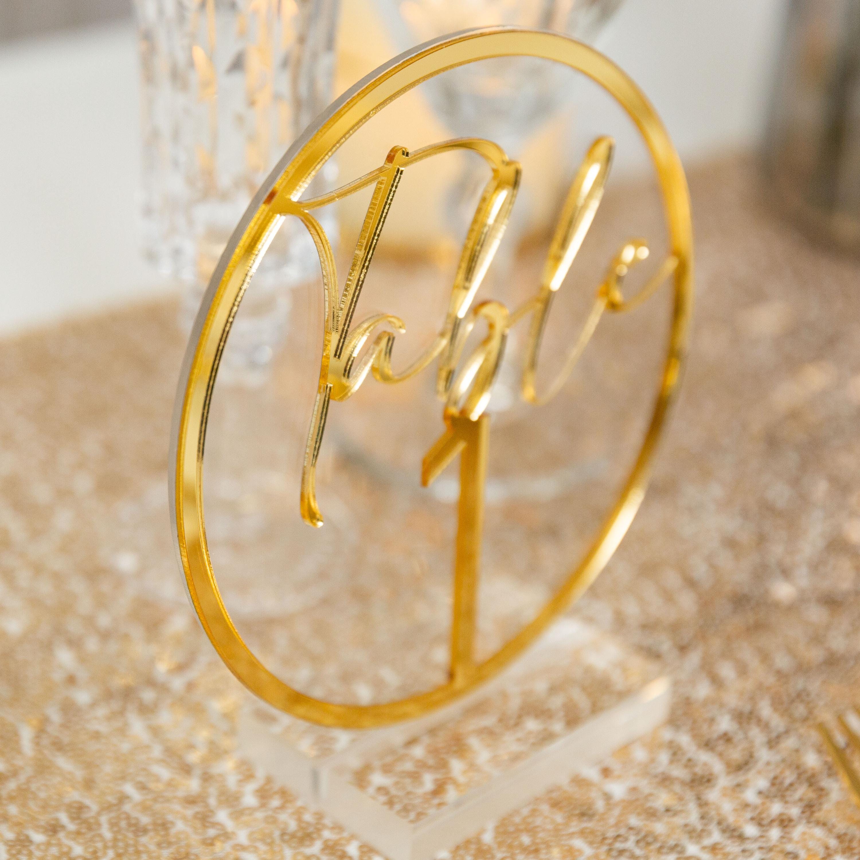 Gold Mirror Acrylic Wedding Table Number, Clear Circle Sign thumbnail 3