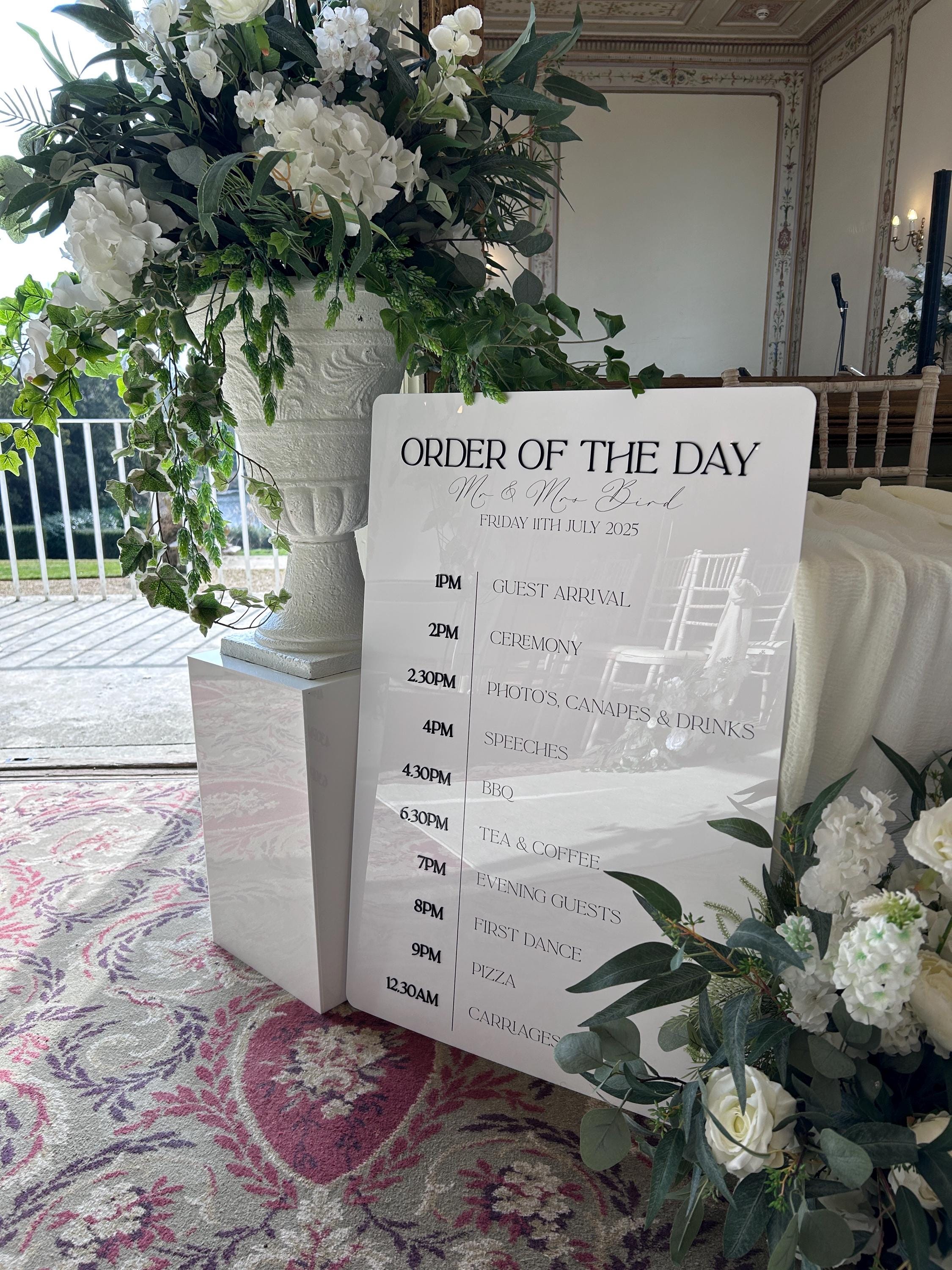 Monochrome Modern Black and White Wedding Order of the Day Signage with 3D Lettering thumbnail 2
