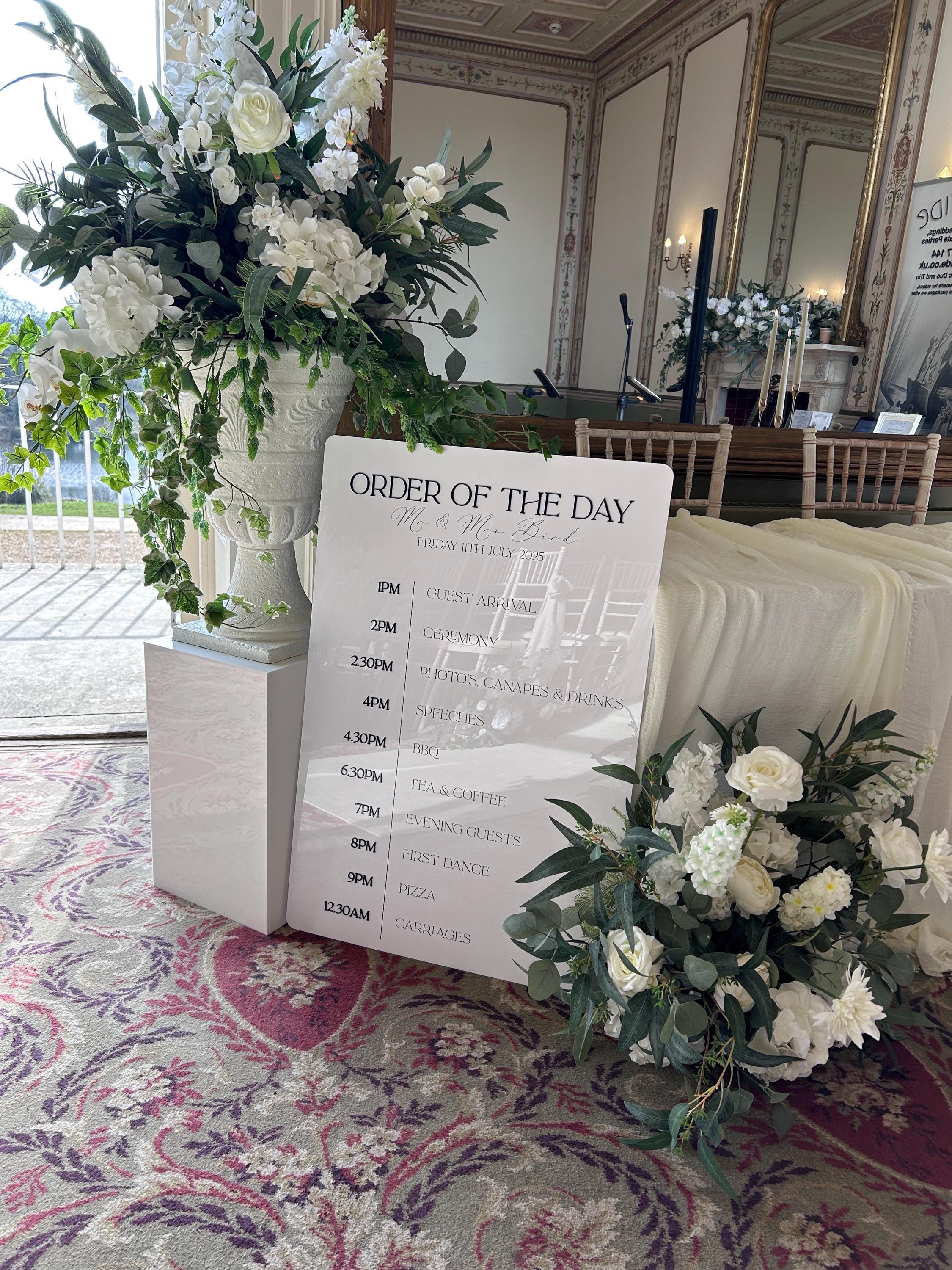 Monochrome Modern Black and White Wedding Order of the Day Signage with 3D Lettering thumbnail 3