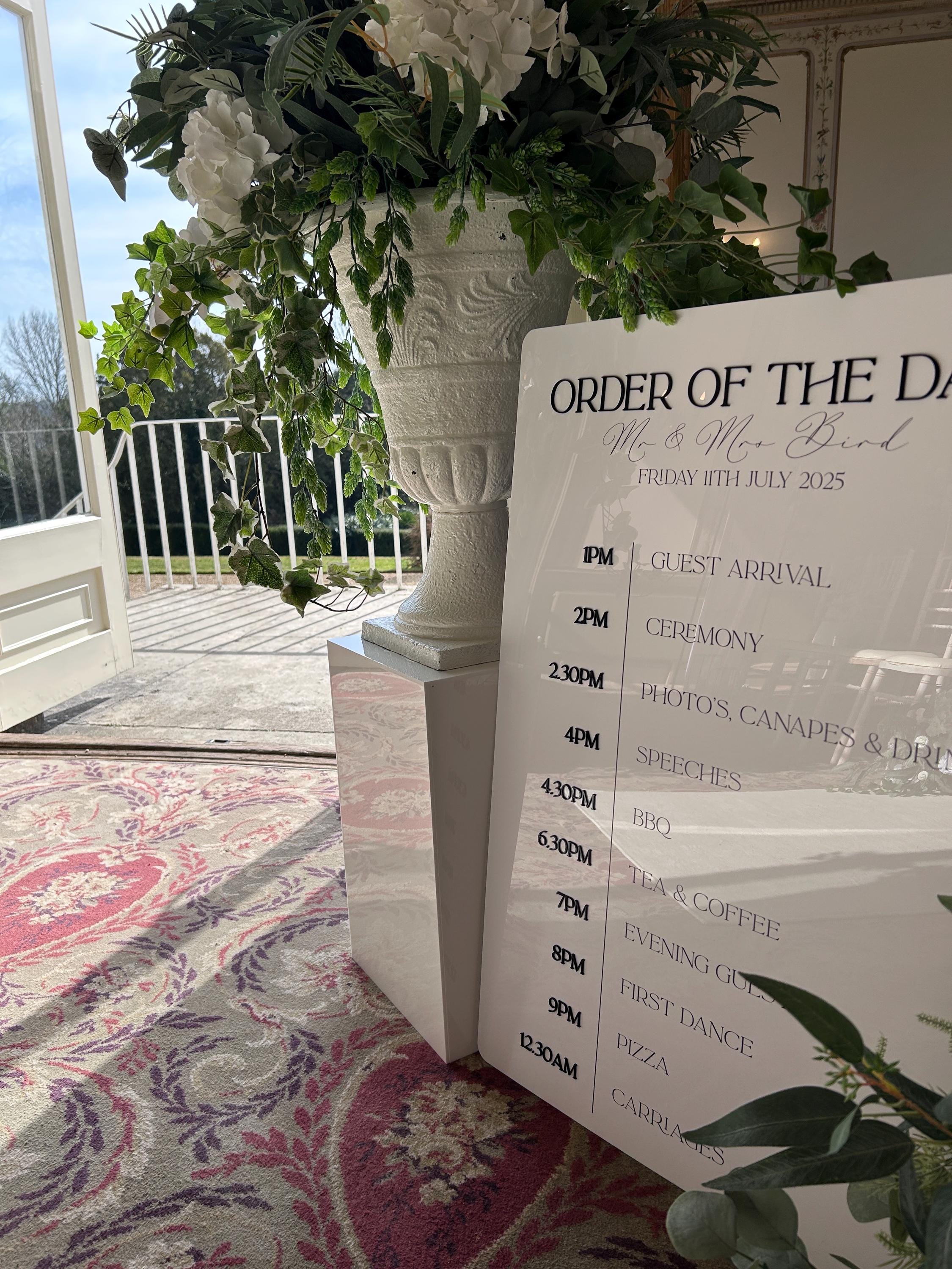 Monochrome Modern Black and White Wedding Order of the Day Signage with 3D Lettering thumbnail 4