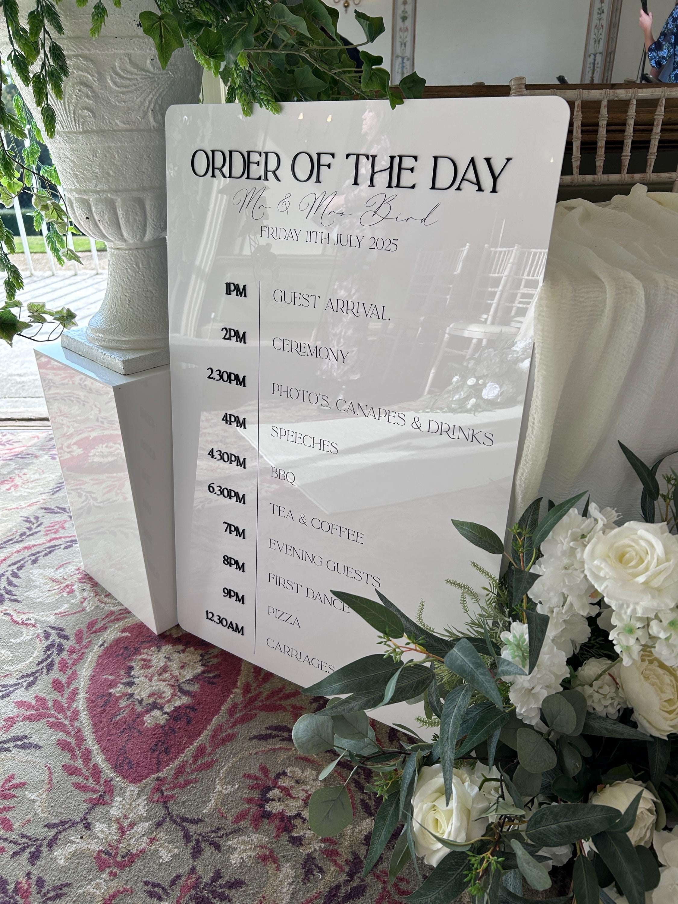 Monochrome Modern Black and White Wedding Order of the Day Signage with 3D Lettering thumbnail 5