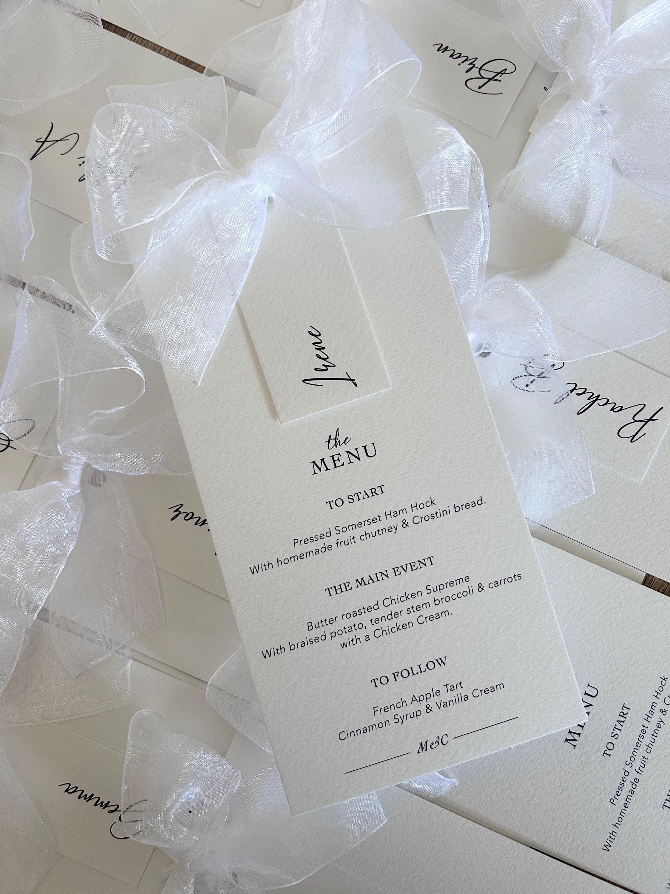 Modern Wedding Menu with Chiffon Bow & Guest Name thumbnail 3