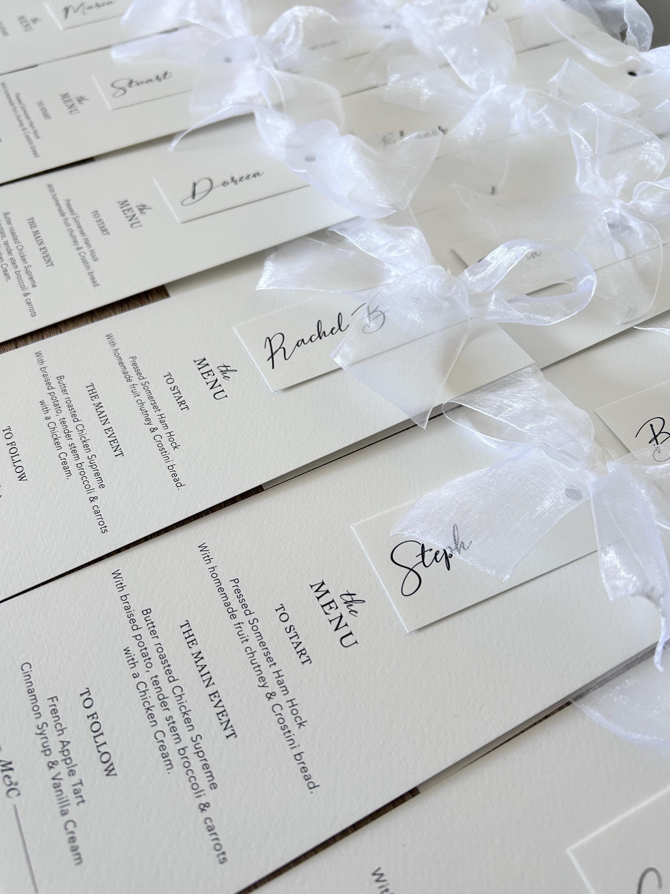 Modern Wedding Menu with Chiffon Bow & Guest Name thumbnail 5