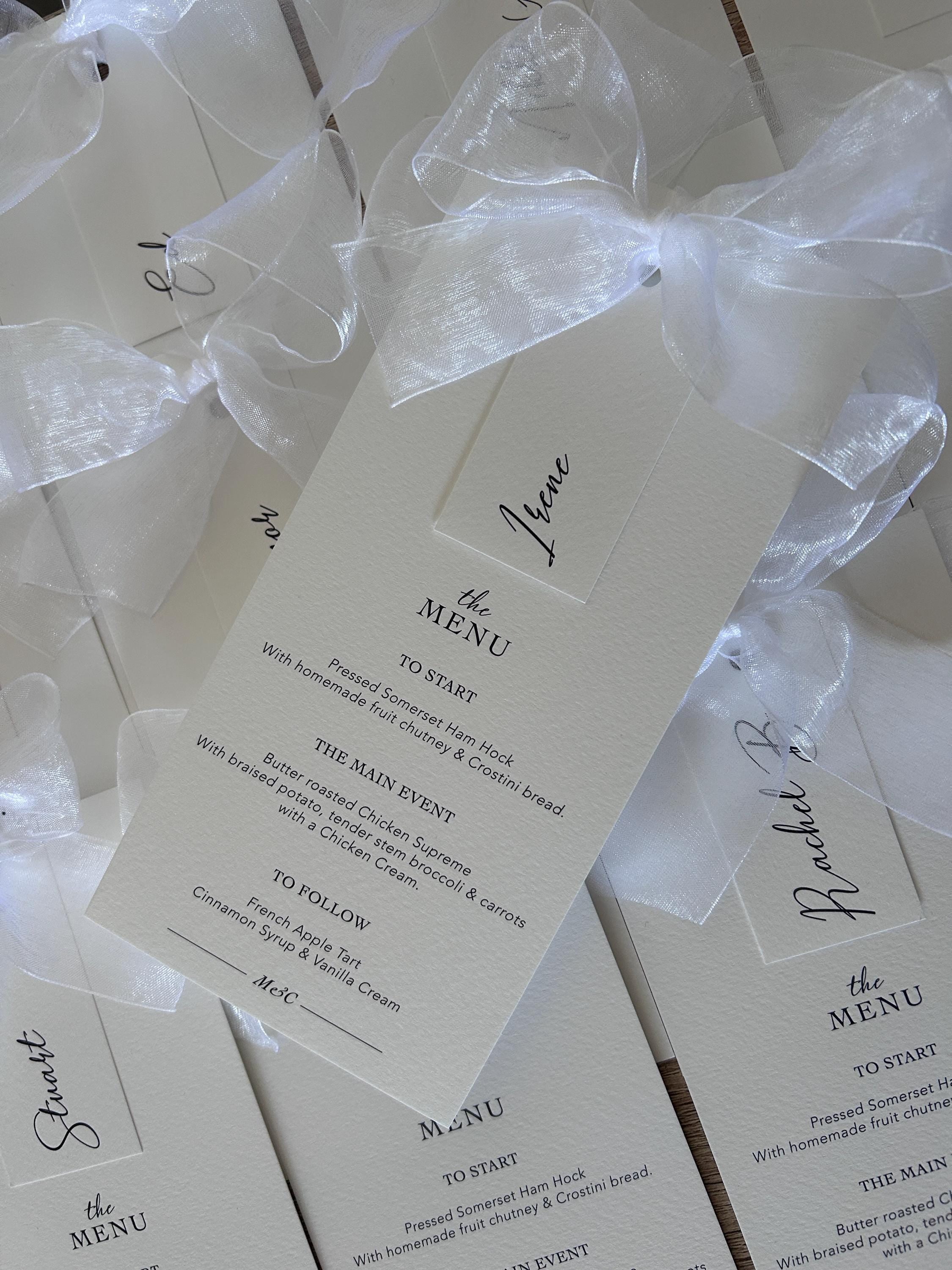 Modern Wedding Menu with Chiffon Bow & Guest Name thumbnail 7