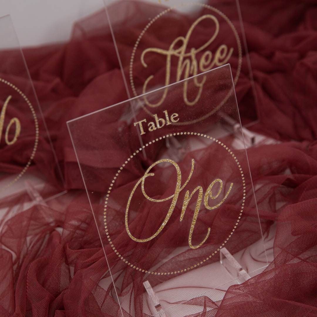 Gold Acrylic Wedding Table Numbers or Names, Clear Sign thumbnail 2