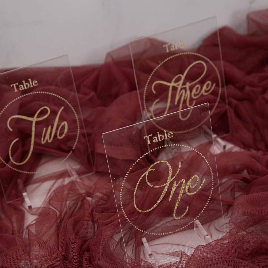 Gold Acrylic Wedding Table Numbers or Names, Clear Sign thumbnail 3