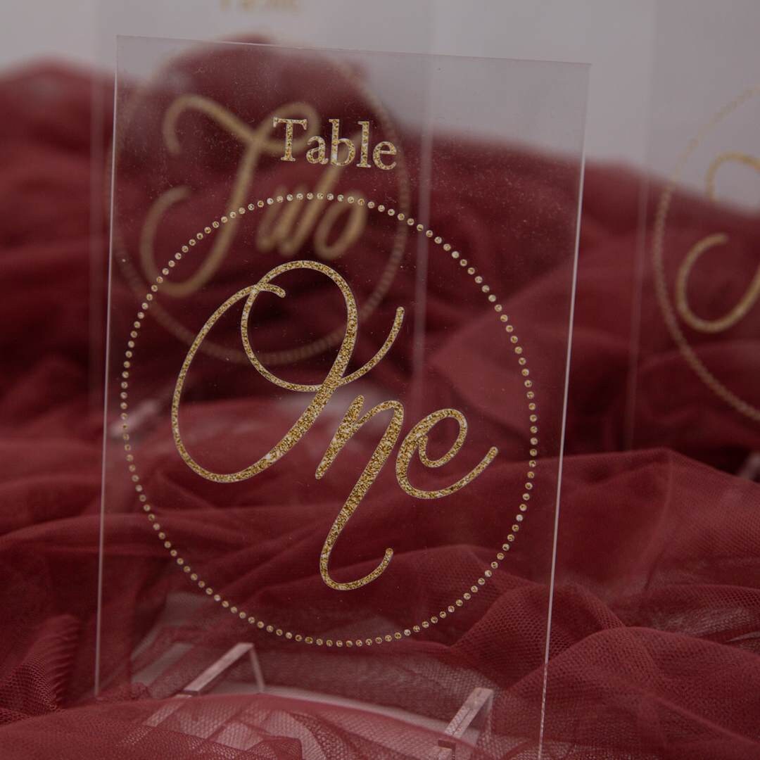 Gold Acrylic Wedding Table Numbers or Names, Clear Sign thumbnail 5