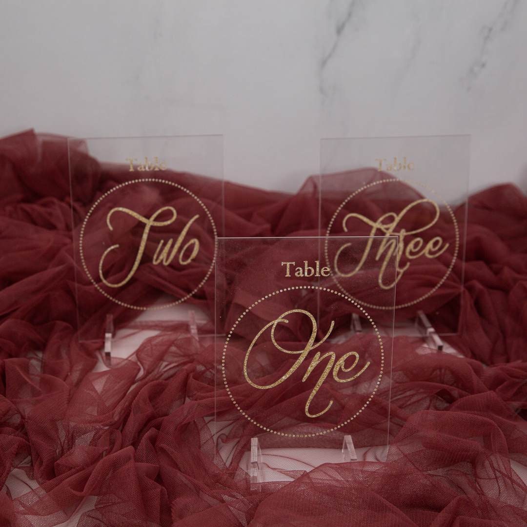 Gold Acrylic Wedding Table Numbers or Names, Clear Sign thumbnail 6