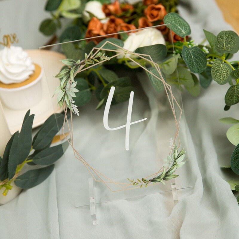 Geometric Eucalyptus Acrylic Wedding Table Number, Boho Foliage thumbnail 2