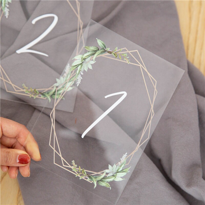 Geometric Eucalyptus Acrylic Wedding Table Number, Boho Foliage thumbnail 3