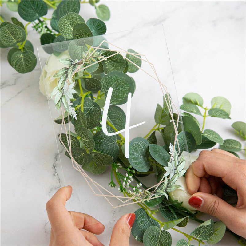 Geometric Eucalyptus Acrylic Wedding Table Number, Boho Foliage thumbnail 4