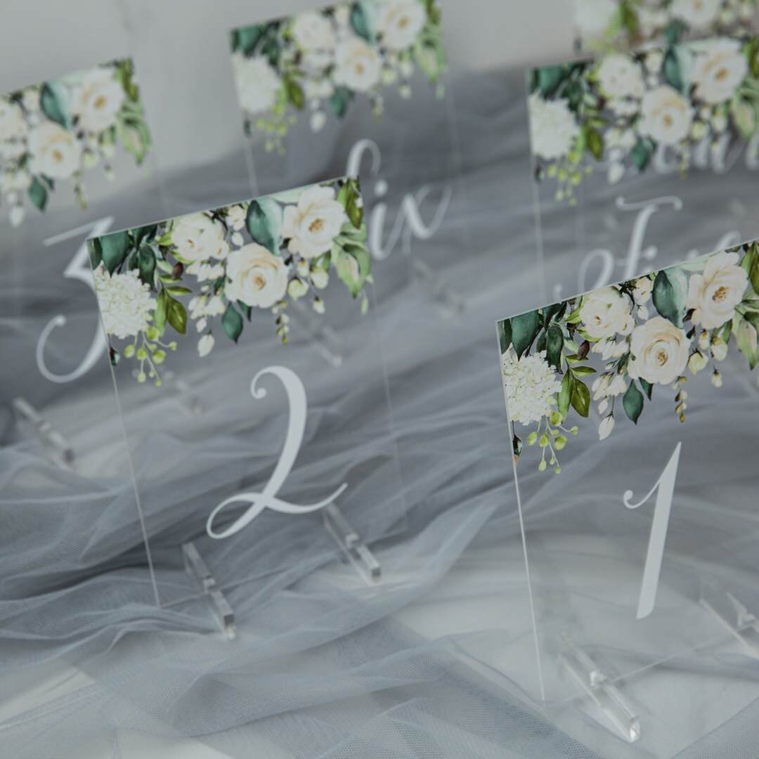 White & Foliage Floral Acrylic Table Numbers thumbnail 2