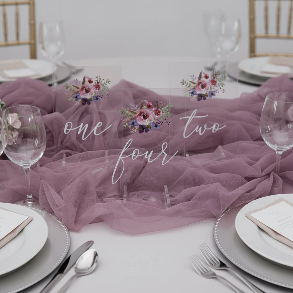 Floral Acrylic Wedding Table Number, Painted Purple & Pink image 1