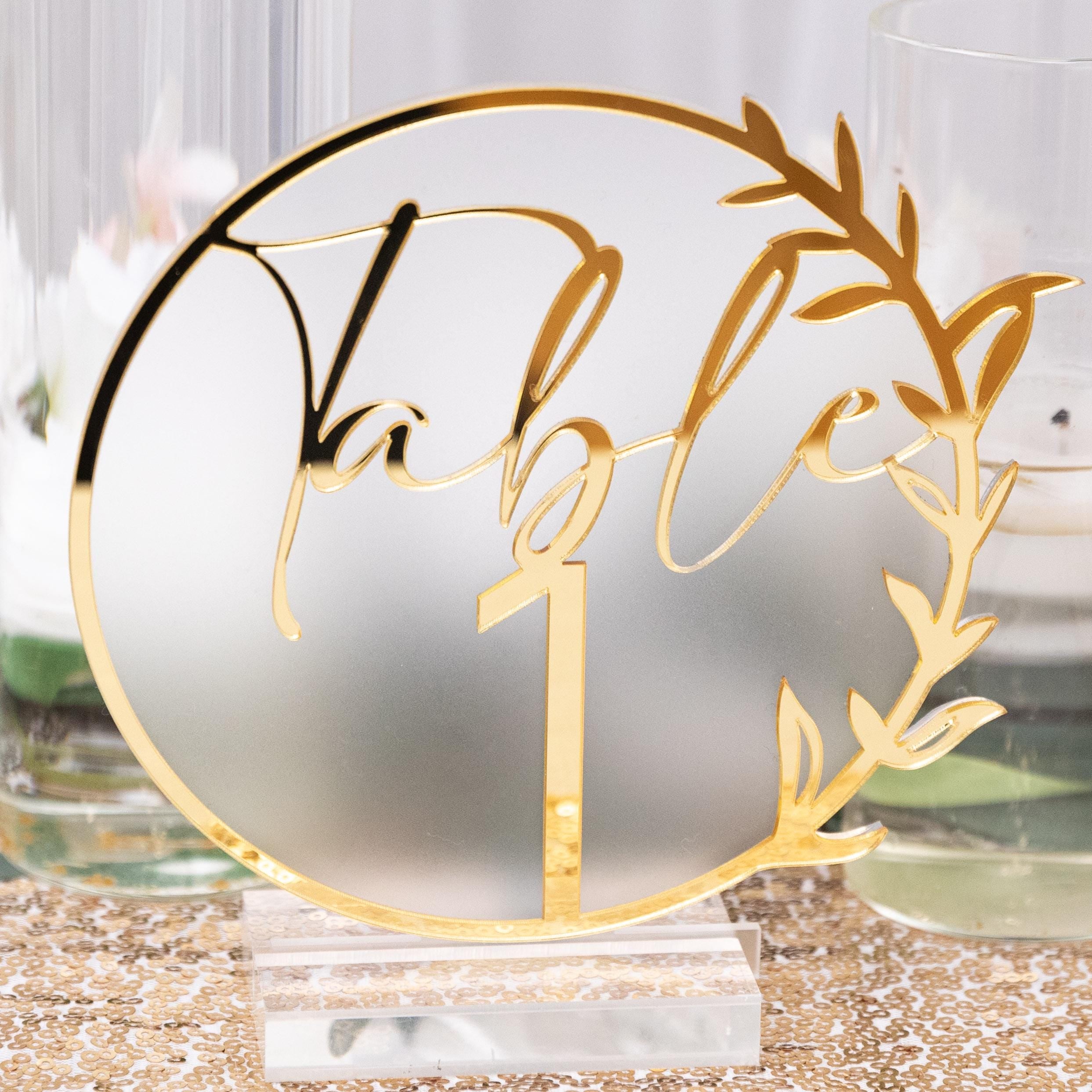 Floral Acrylic Wedding Table Number, Gold Mirror Detail thumbnail 2