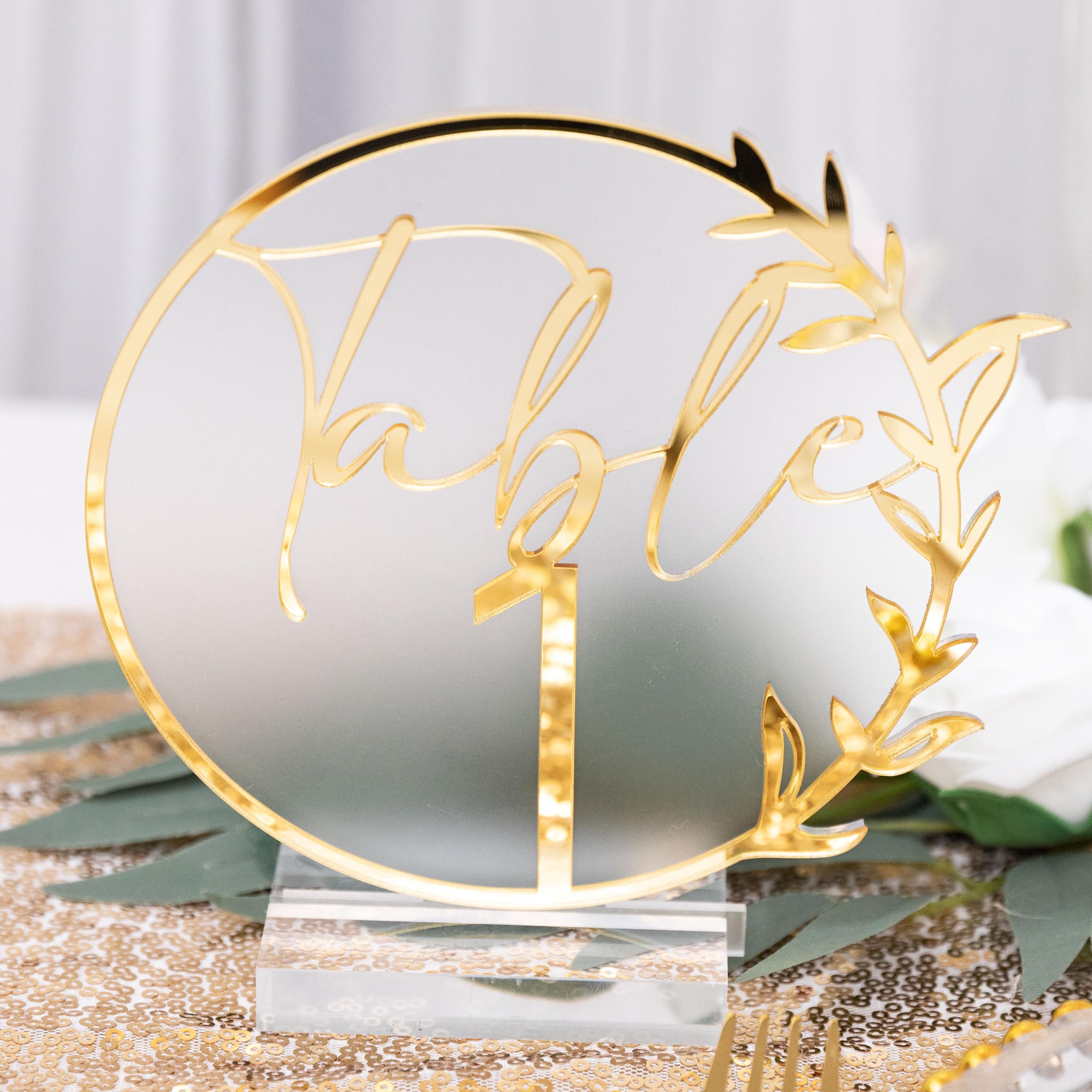 Floral Acrylic Wedding Table Number, Gold Mirror Detail thumbnail 3