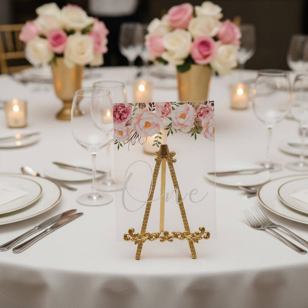 Peach & Pinks Floral Acrylic Wedding Table Number image 1