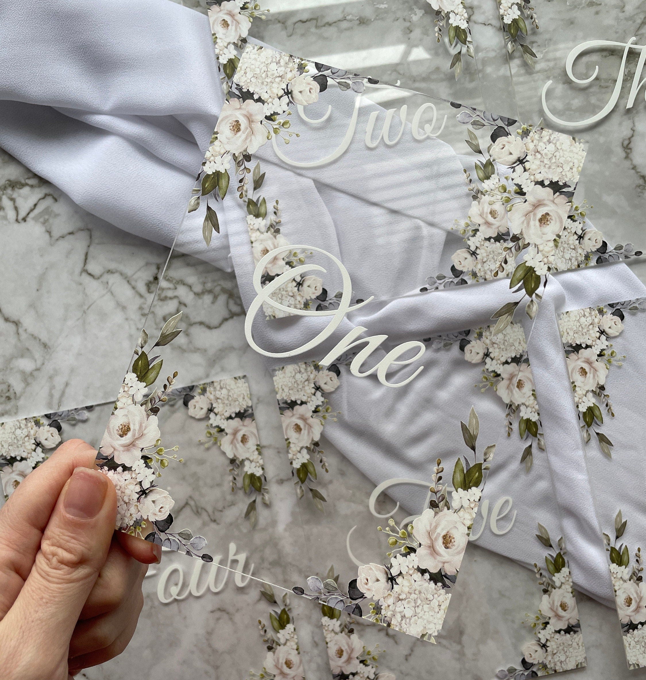 Elegant Floral Acrylic Wedding Table Numbers, Eucalyptus Design image 1