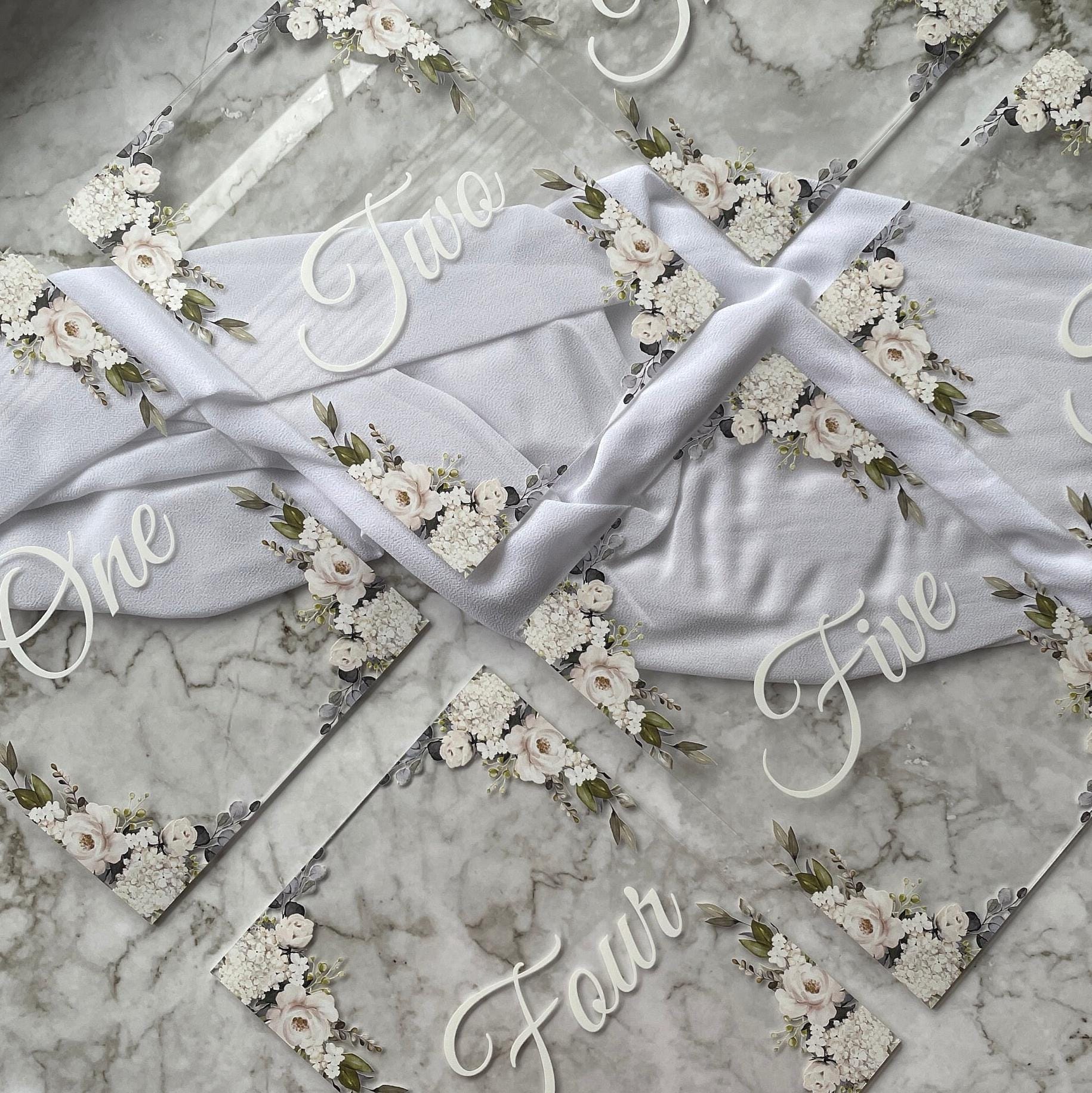 Elegant Floral Acrylic Wedding Table Numbers, Eucalyptus Design thumbnail 2