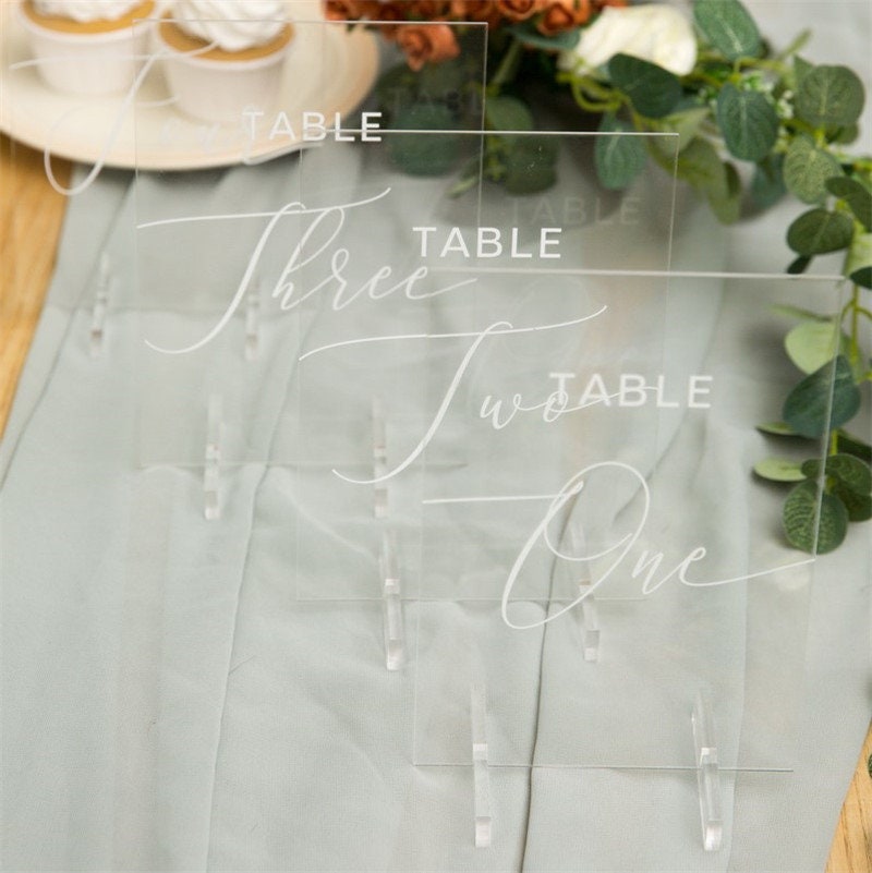 Clear Acrylic Wedding Table Number/Name Sign, Minimalist Design (5x7 inches) thumbnail 3