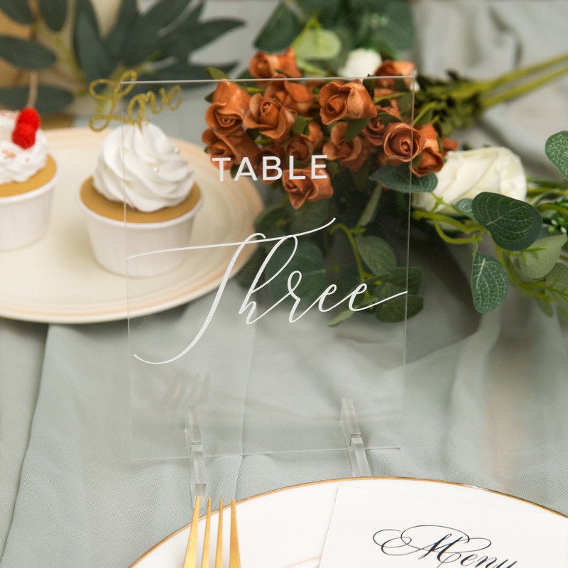 Clear Acrylic Wedding Table Number/Name Sign, Minimalist Design (5x7 inches) thumbnail 4