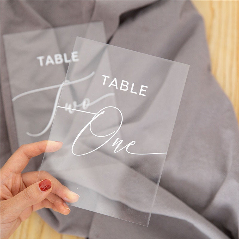 Clear Acrylic Wedding Table Number/Name Sign, Minimalist Design (5x7 inches) thumbnail 5