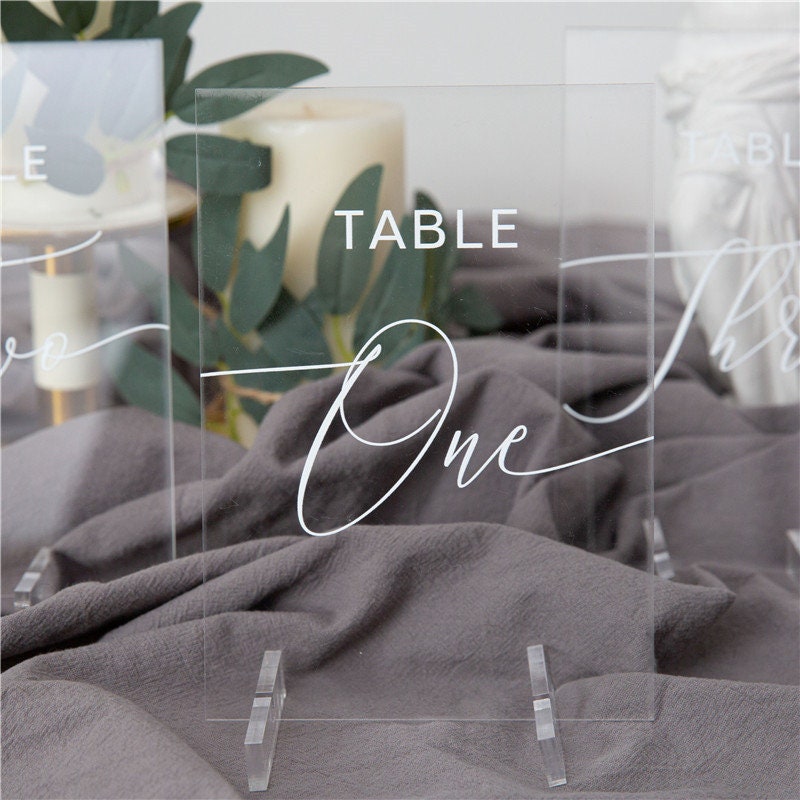 Clear Acrylic Wedding Table Number/Name Sign, Minimalist Design (5x7 inches) thumbnail 6