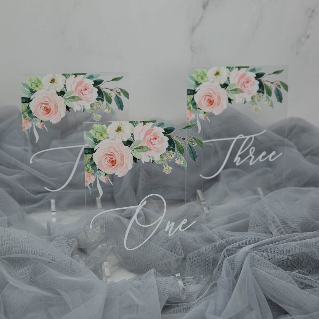Blush Pink Floral Acrylic Wedding Table Name image 1