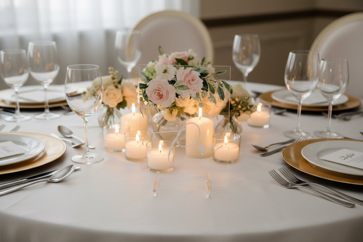 Blush Pink Floral Acrylic Wedding Table Name thumbnail 2