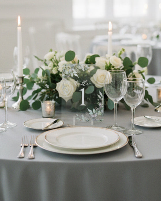 Clear Eucalyptus Table Names / Numbers for wedding tables, with stands thumbnail 2