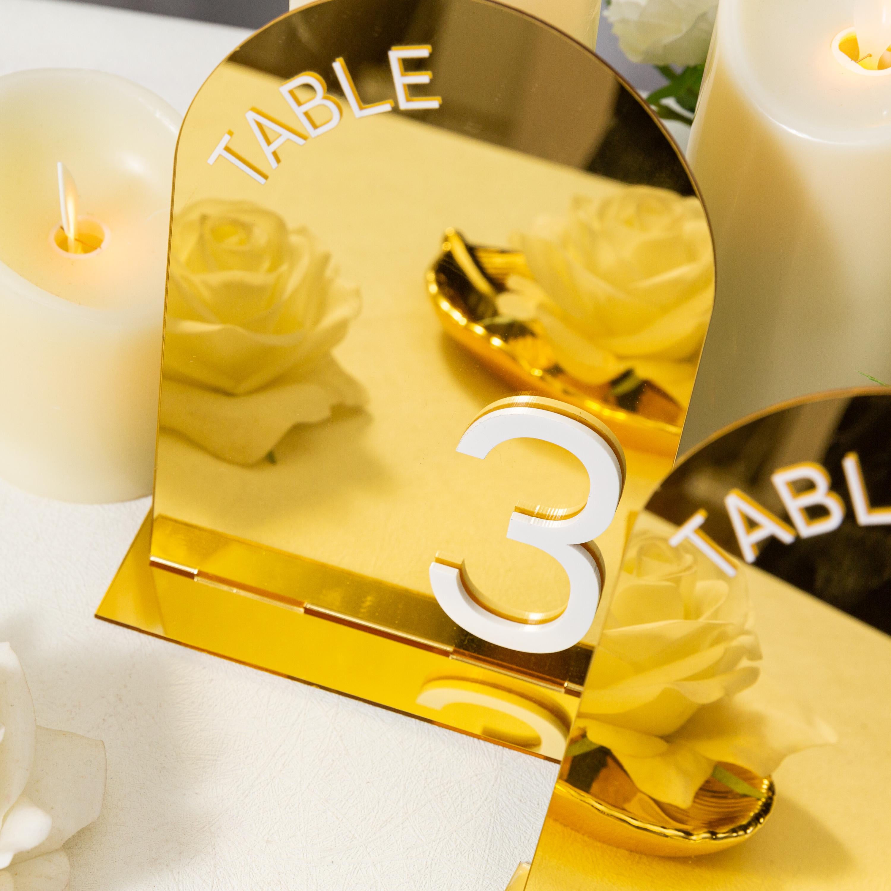 Arch Wedding Table Numbers and Names in Gold Mirror Acrylic and White 3D Letters thumbnail 2