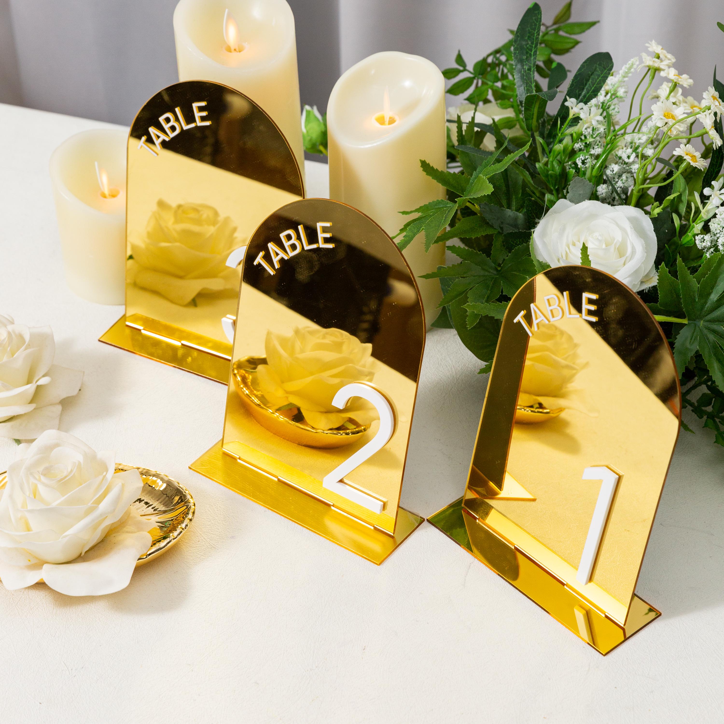 Arch Wedding Table Numbers and Names in Gold Mirror Acrylic and White 3D Letters thumbnail 3